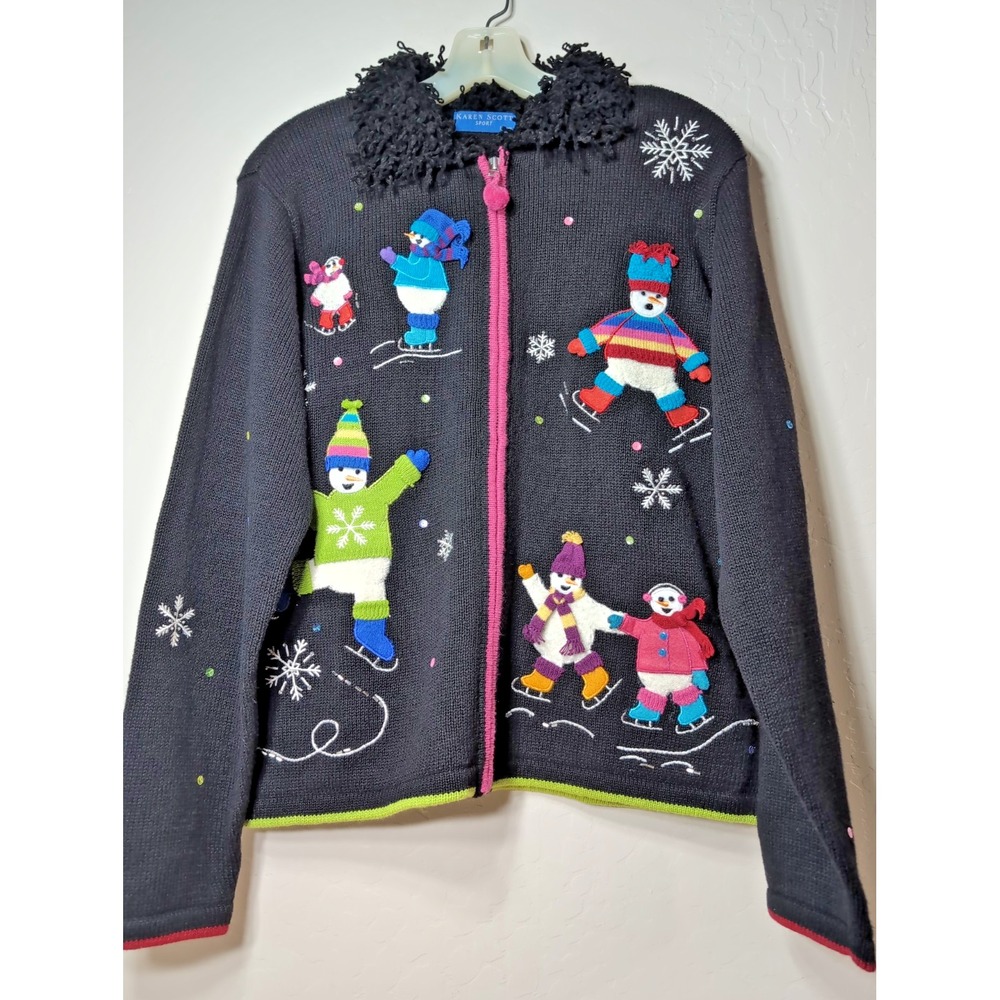 Karen Scott Sport Women's Petite Large Christmas Snowmen Sweater Colorful